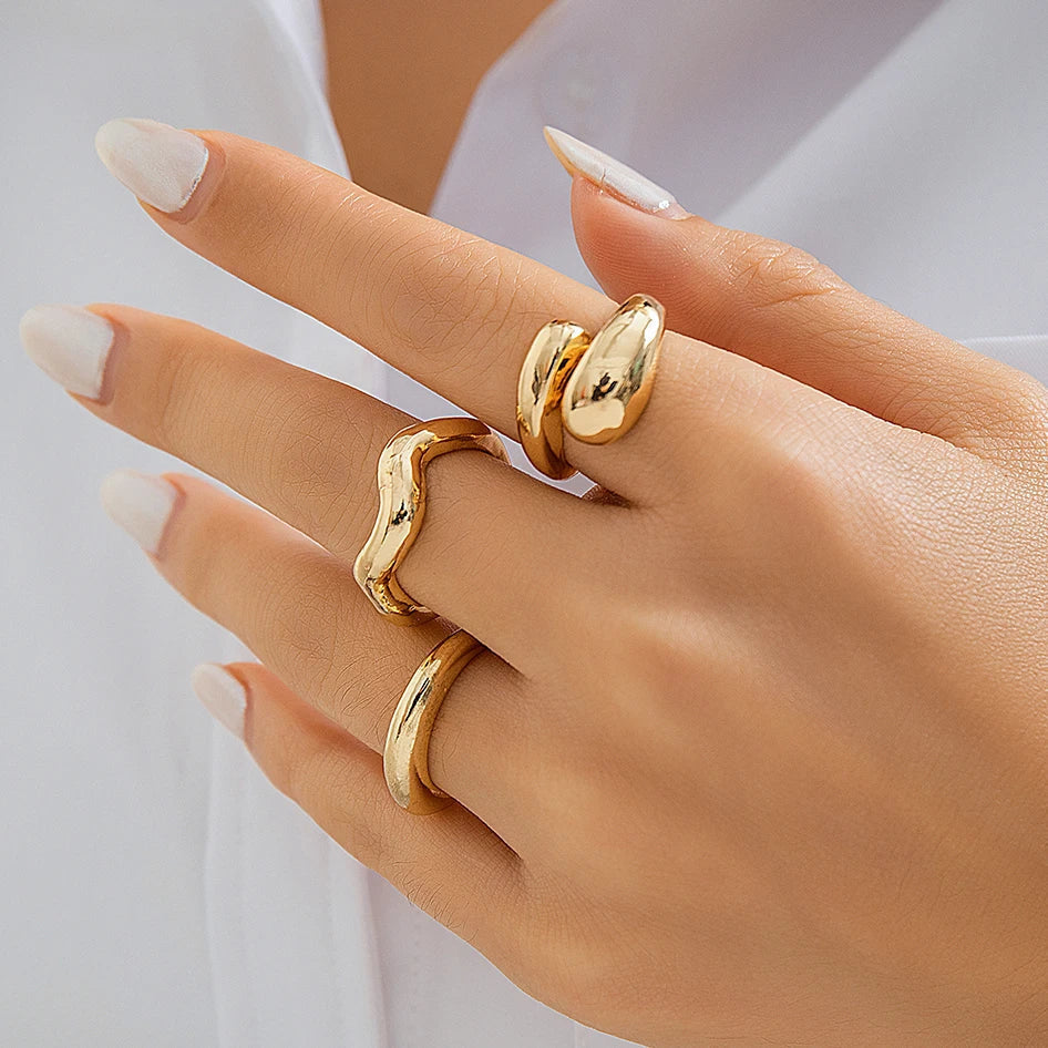 EleganceGold - Collection de 3 bagues serpent vintage