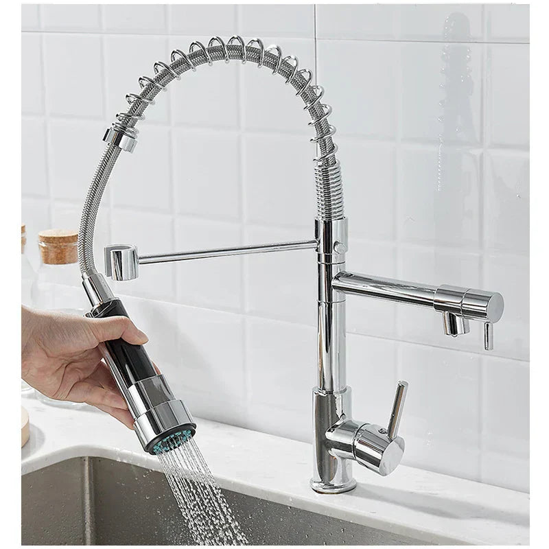 AquaFusion - Robinet de Cuisine Flexible en Laiton Noir et Or