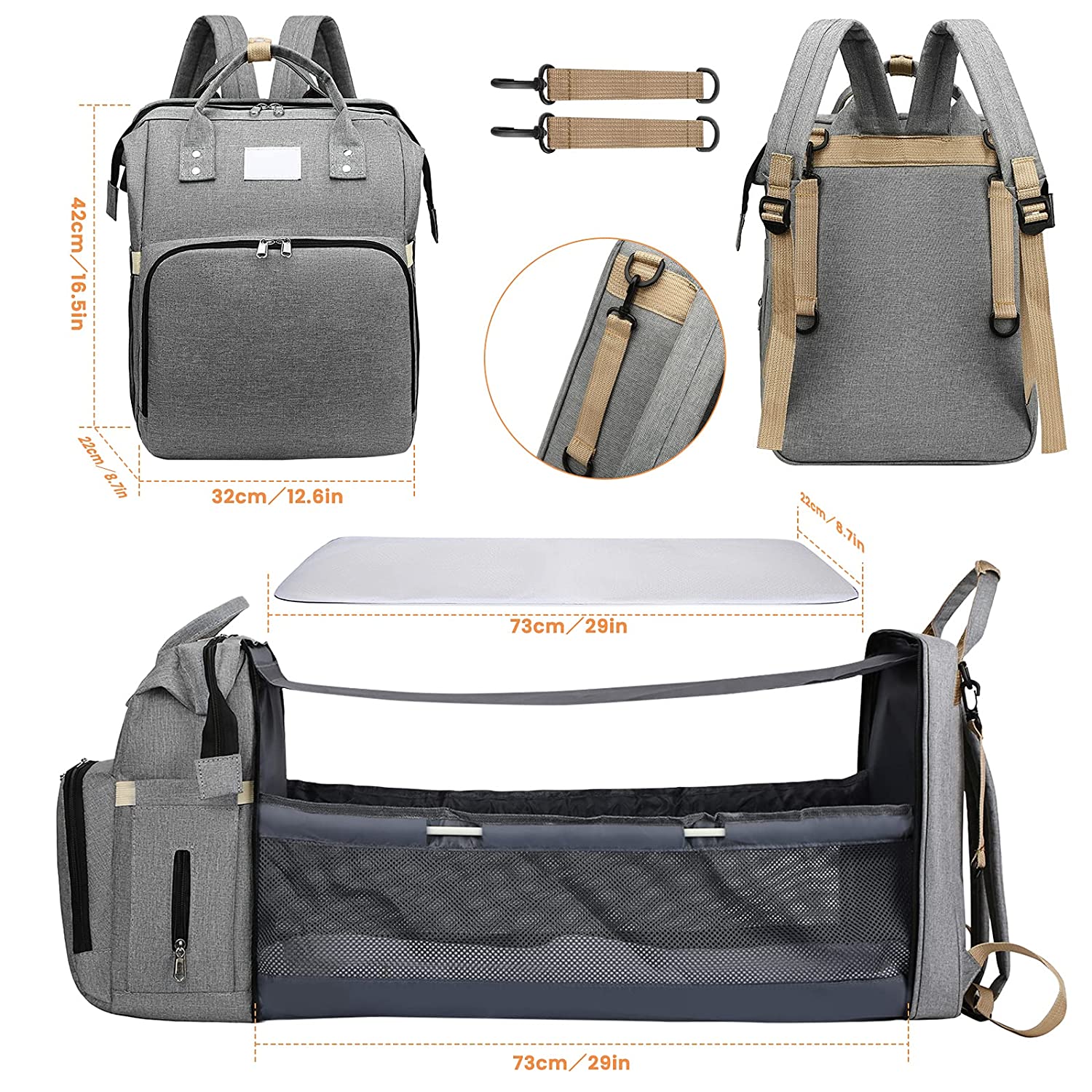 Sac à Langer Beaba | Sac à Dos à Langer avec Berceau Portable | Pratique et Élégant pour Mamans Actives 5