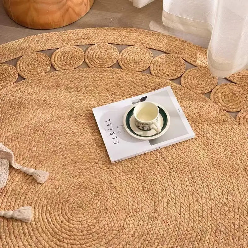 GreenWeave - Tapis Rond Tissé en Fibres Naturelles Durables