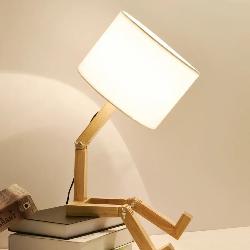 RutanFlex - Lampe de Table Bois Élégante avec Étagère
