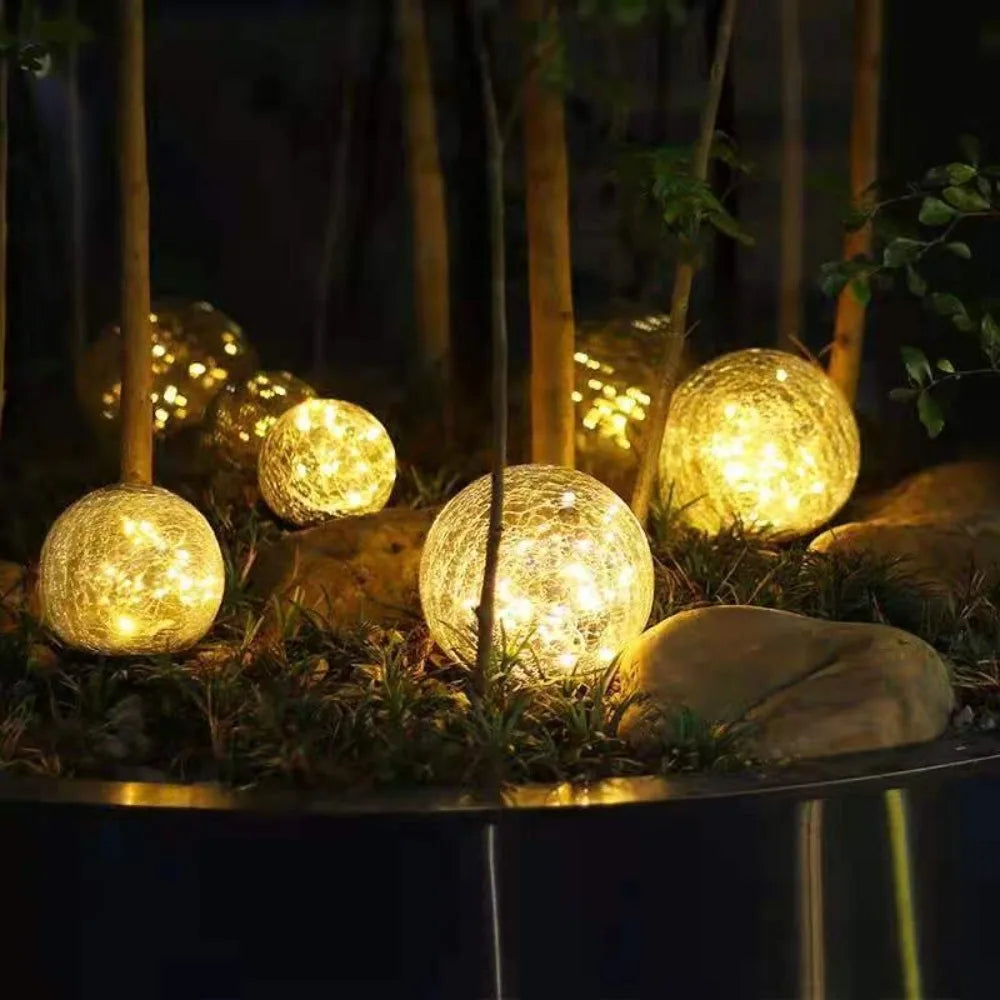 SparkleSphere Light - Lampe solaire de jardin en verre craquelé