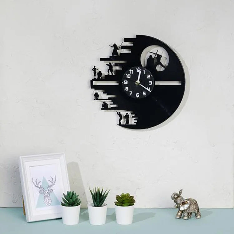 StarWarsVinyl Clock - Horloge murale LED en vinyle pour chambre