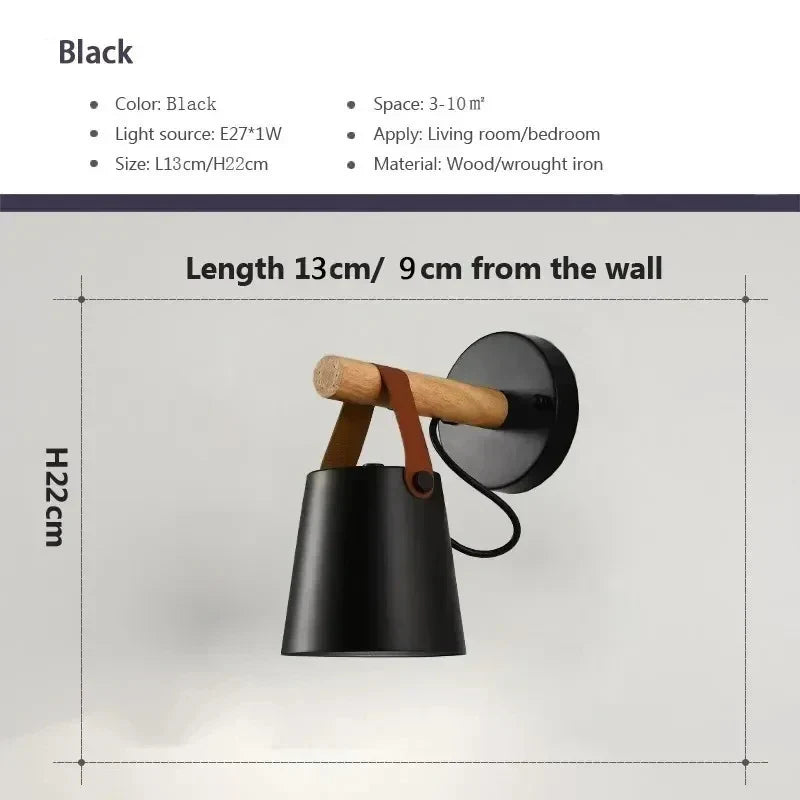 NordicGlow Light - Applique Murale LED en Bois avec Accents en Cuir