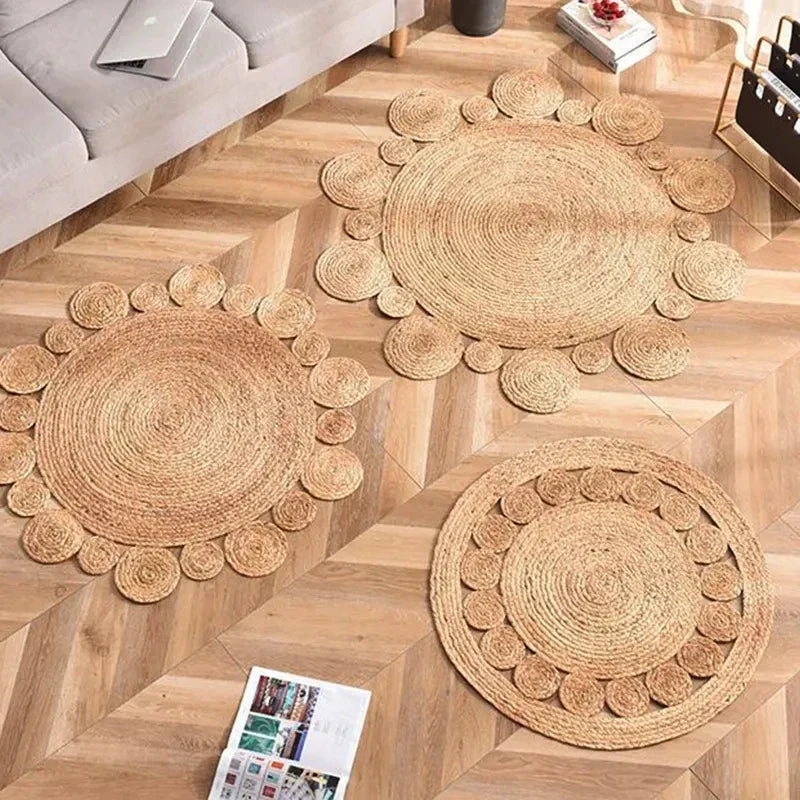 GreenWeave - Tapis Rond Tissé en Fibres Naturelles Durables