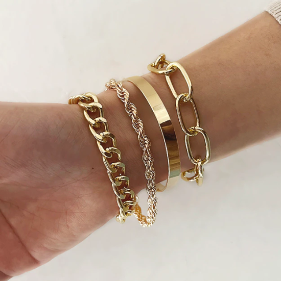 Set 4 Bracelets Élégants - Or ou Argent Acier Inox