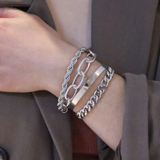Set 4 Bracelets Élégants - Or ou Argent Acier Inox