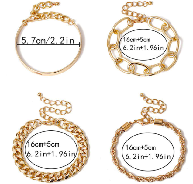 Set 4 Bracelets Élégants - Or ou Argent Acier Inox