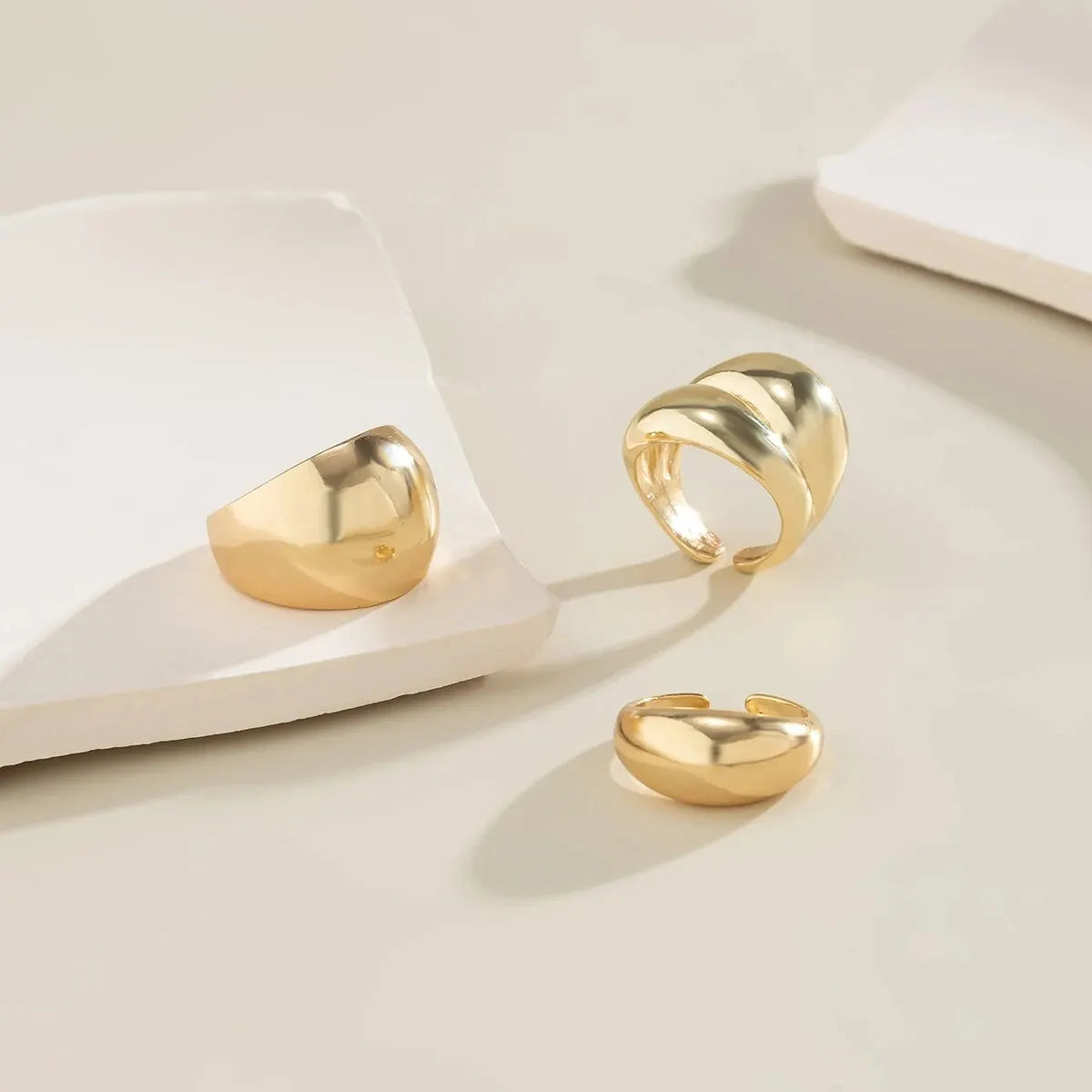 TrioGlam - Set de 3 bagues en métal brillantes