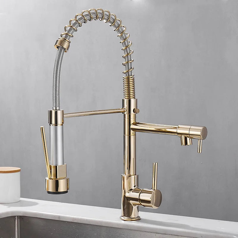 AquaFusion - Robinet de Cuisine Flexible en Laiton Noir et Or