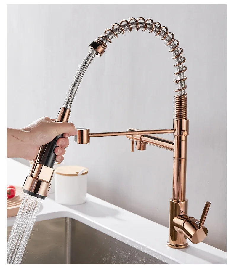 AquaFusion - Robinet de Cuisine Flexible en Laiton Noir et Or