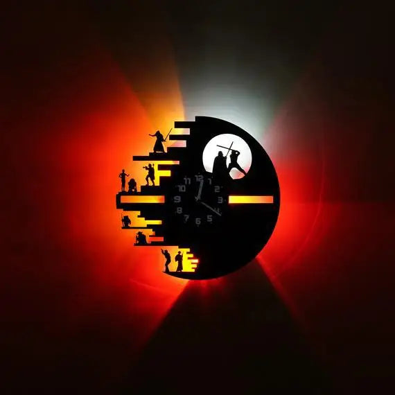 StarWarsVinyl Clock - Horloge murale LED en vinyle pour chambre