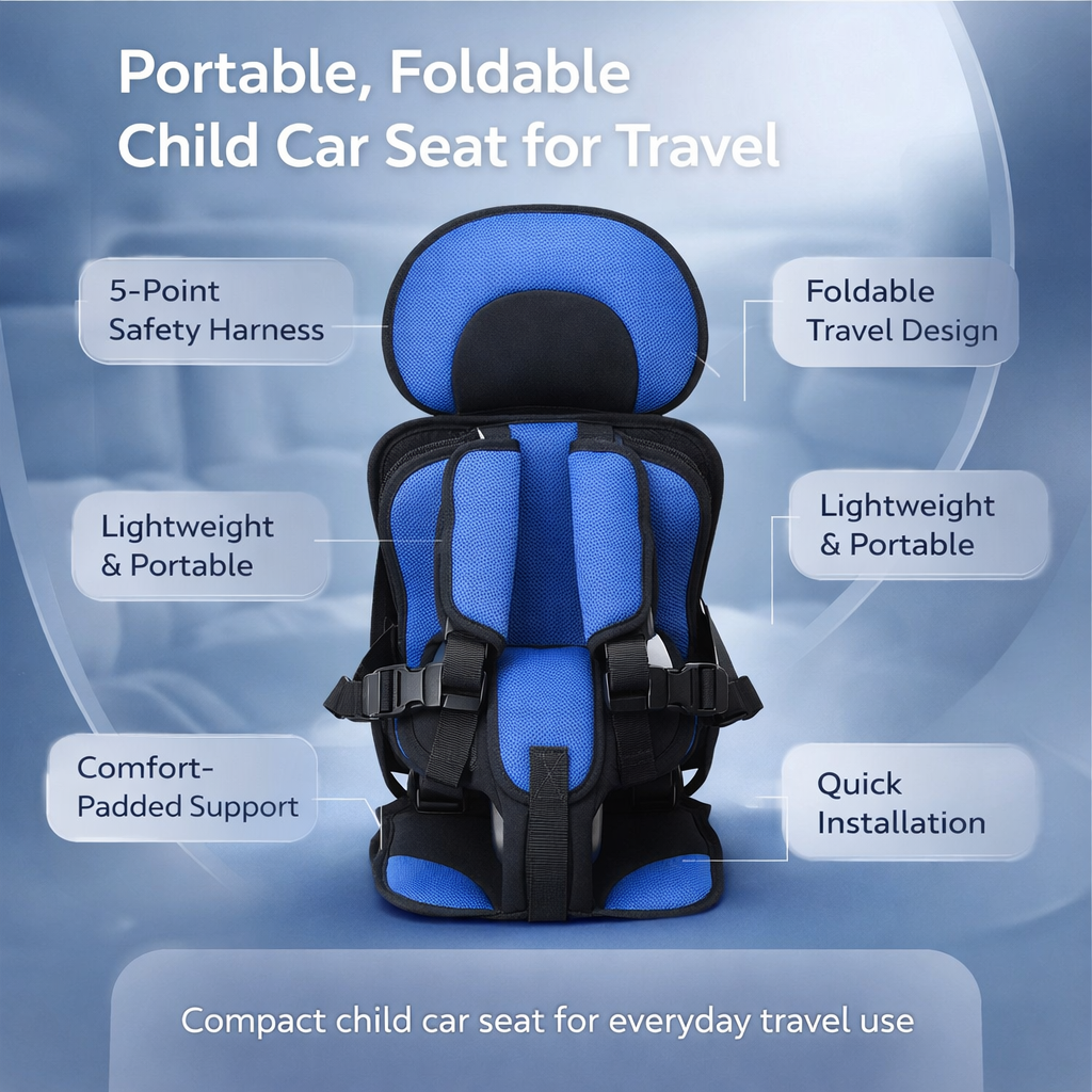 Siège Auto Bébé Pliable avec Harnais à Cinq Points | Compact et Portable pour Voyages Sécurisés 2