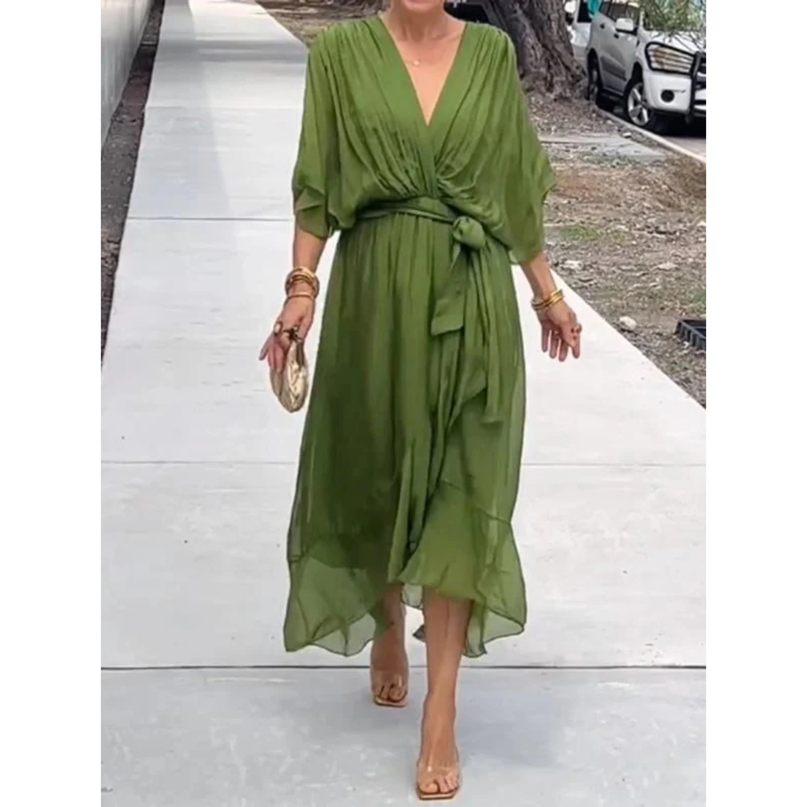 Sophie | Élégante Robe Col V en Mousseline de Soie 0