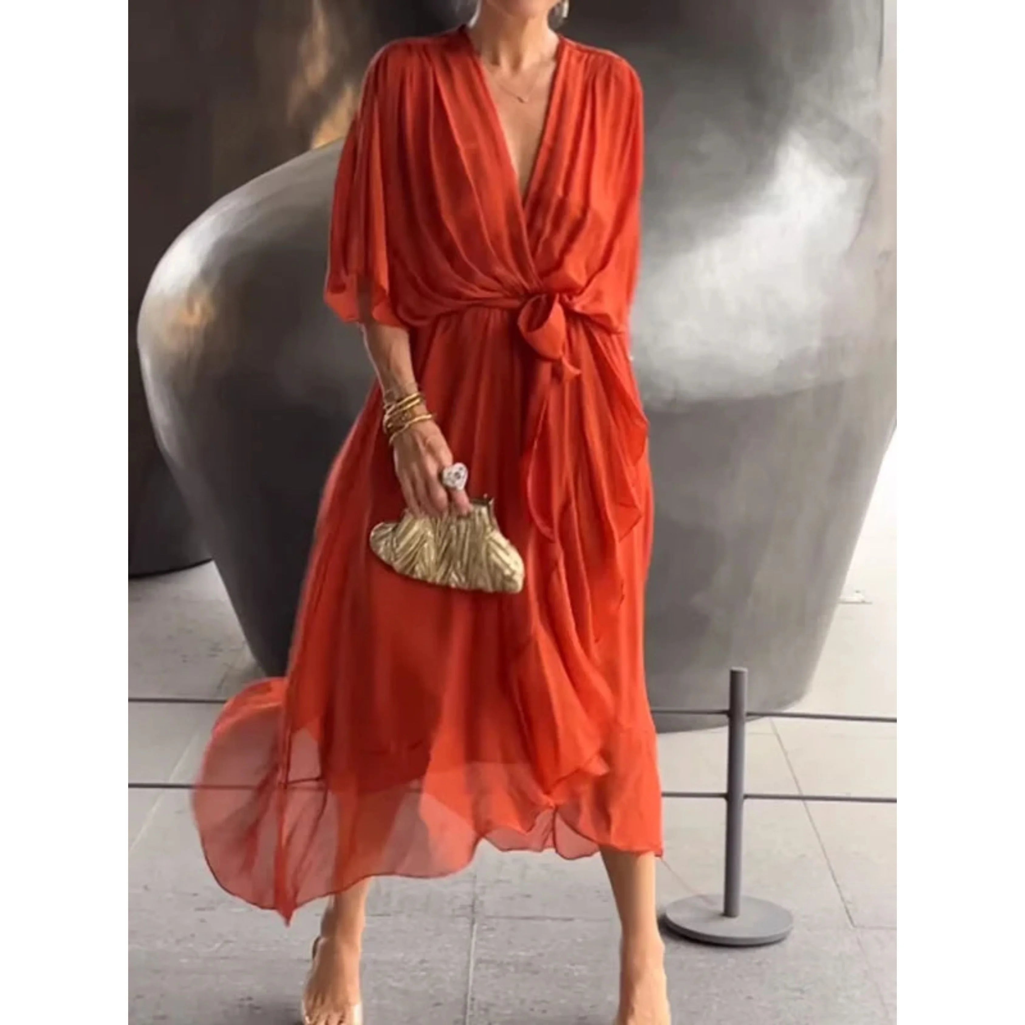 Sophie | Élégante Robe Col V en Mousseline de Soie 4