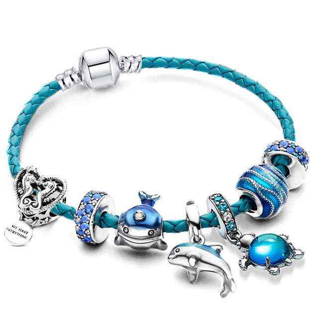 Julia - Bracelet cuir et argent aux charms Ocean Breeze