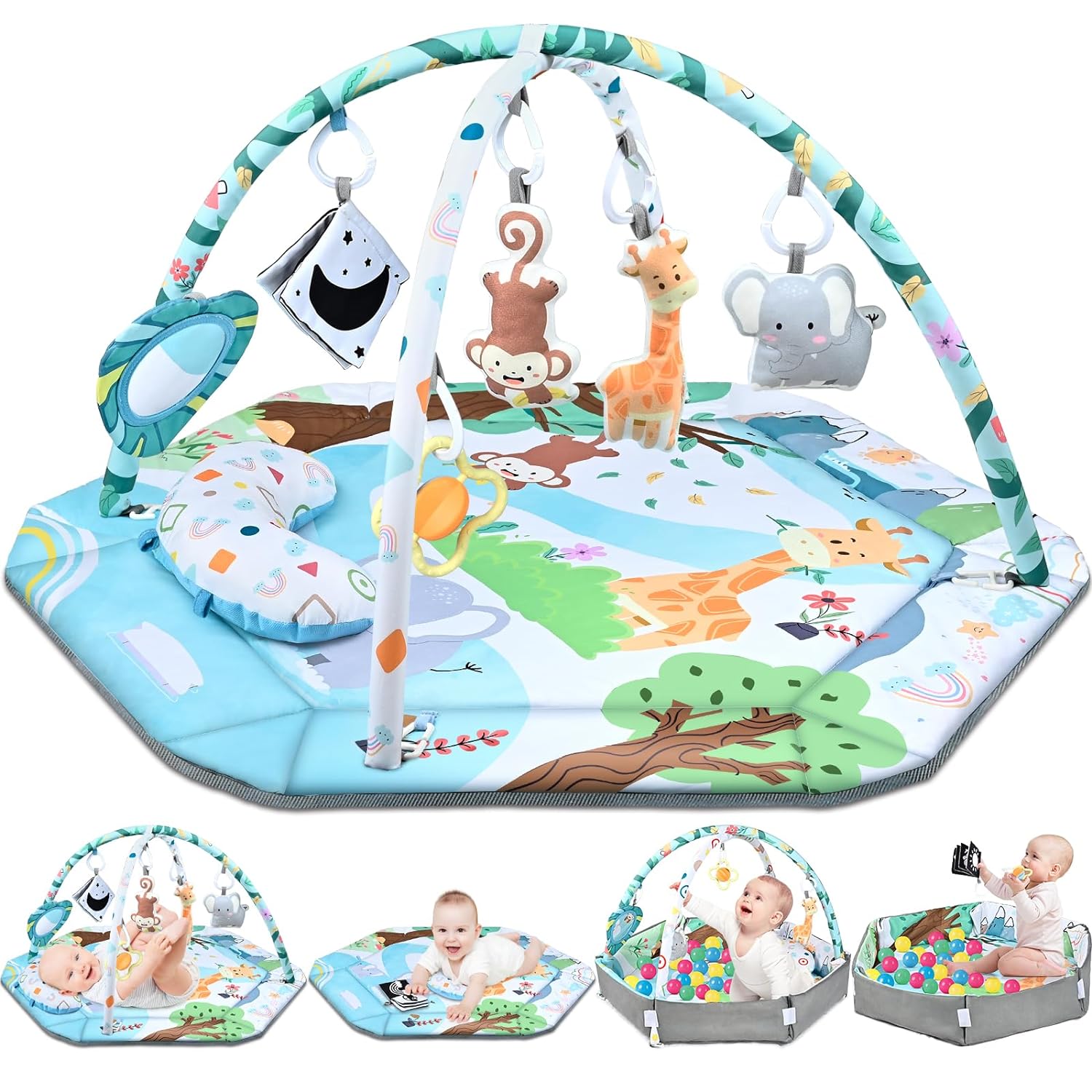Tapis de Jeu Multifonctionnel 8 en 1 avec Jouets Sensoriels Détachables | Tapis en Mousse Douce pour le Développement Précoce 1