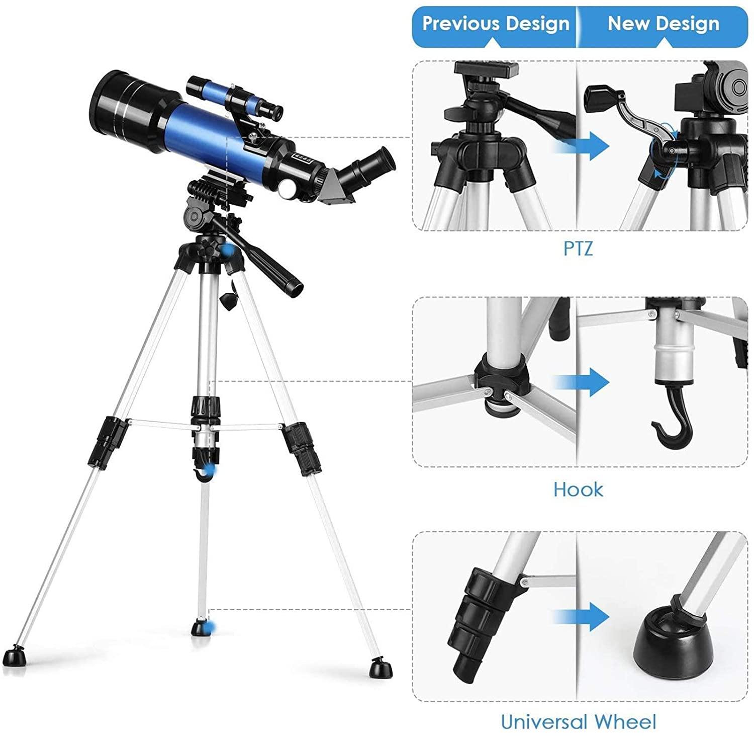Télescope Débutant 70 mm avec Grossissement 67x et Trépied Réglable | Idéal pour Astronomie et Observation Terrestre 4