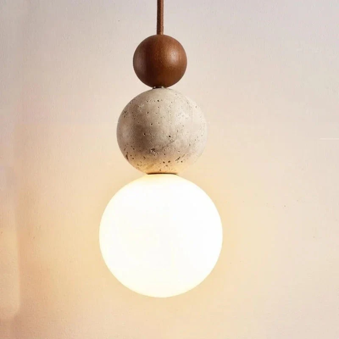 TravertinLuxe | Élégante Suspension Moderne en Bois et Verre Design 0