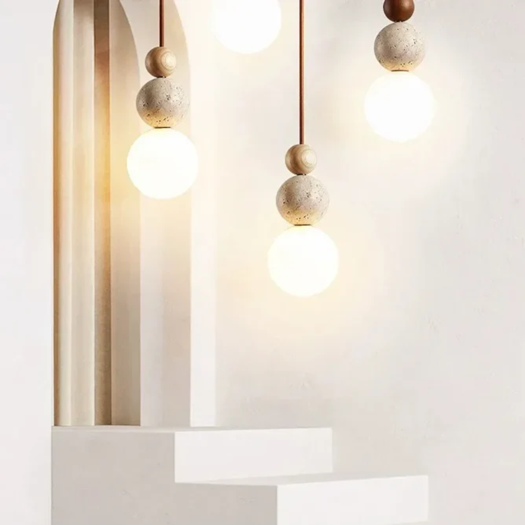 TravertinLuxe | Élégante Suspension Moderne en Bois et Verre Design 2
