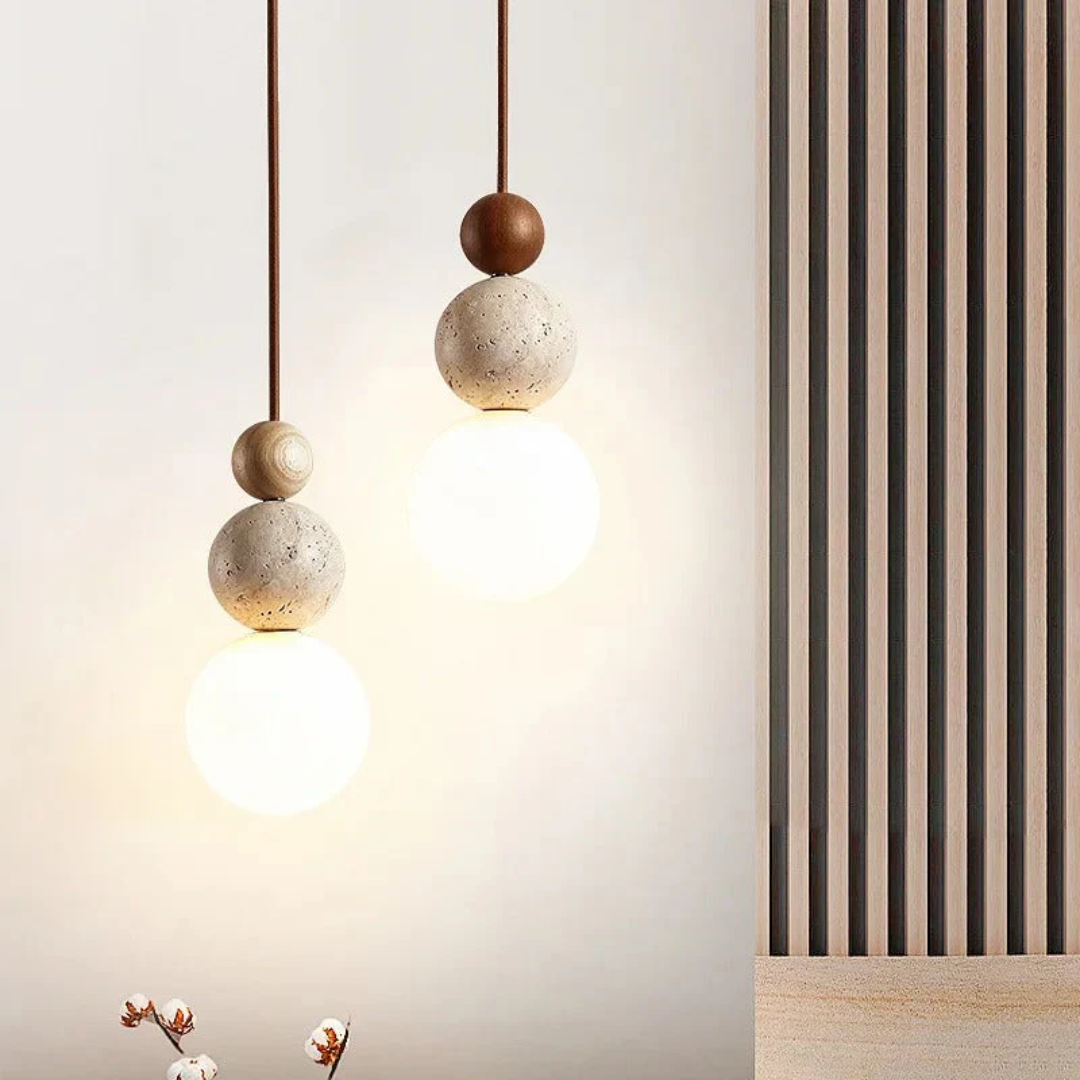 TravertinLuxe | Élégante Suspension Moderne en Bois et Verre Design 3