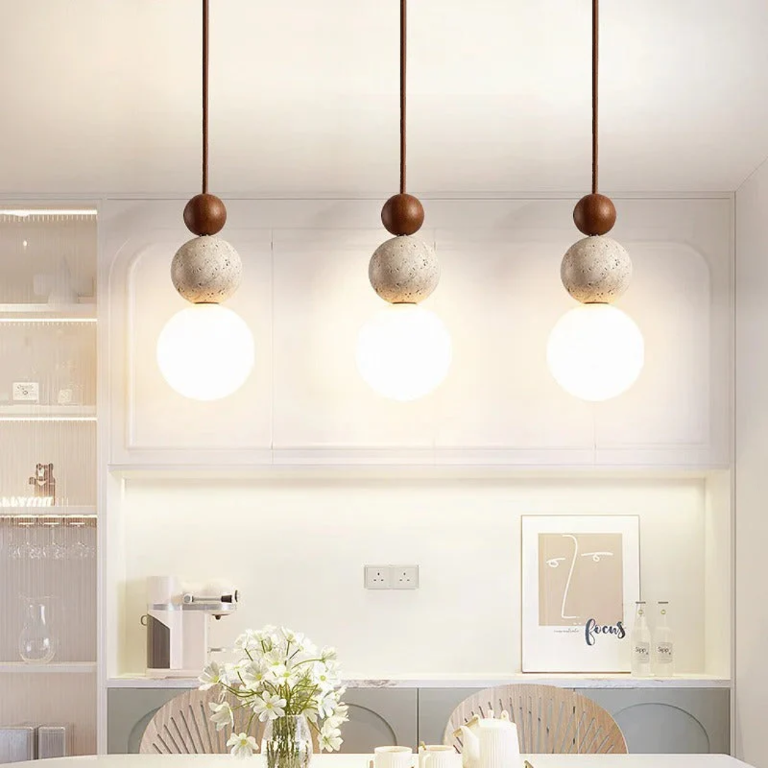 TravertinLuxe | Élégante Suspension Moderne en Bois et Verre Design 5