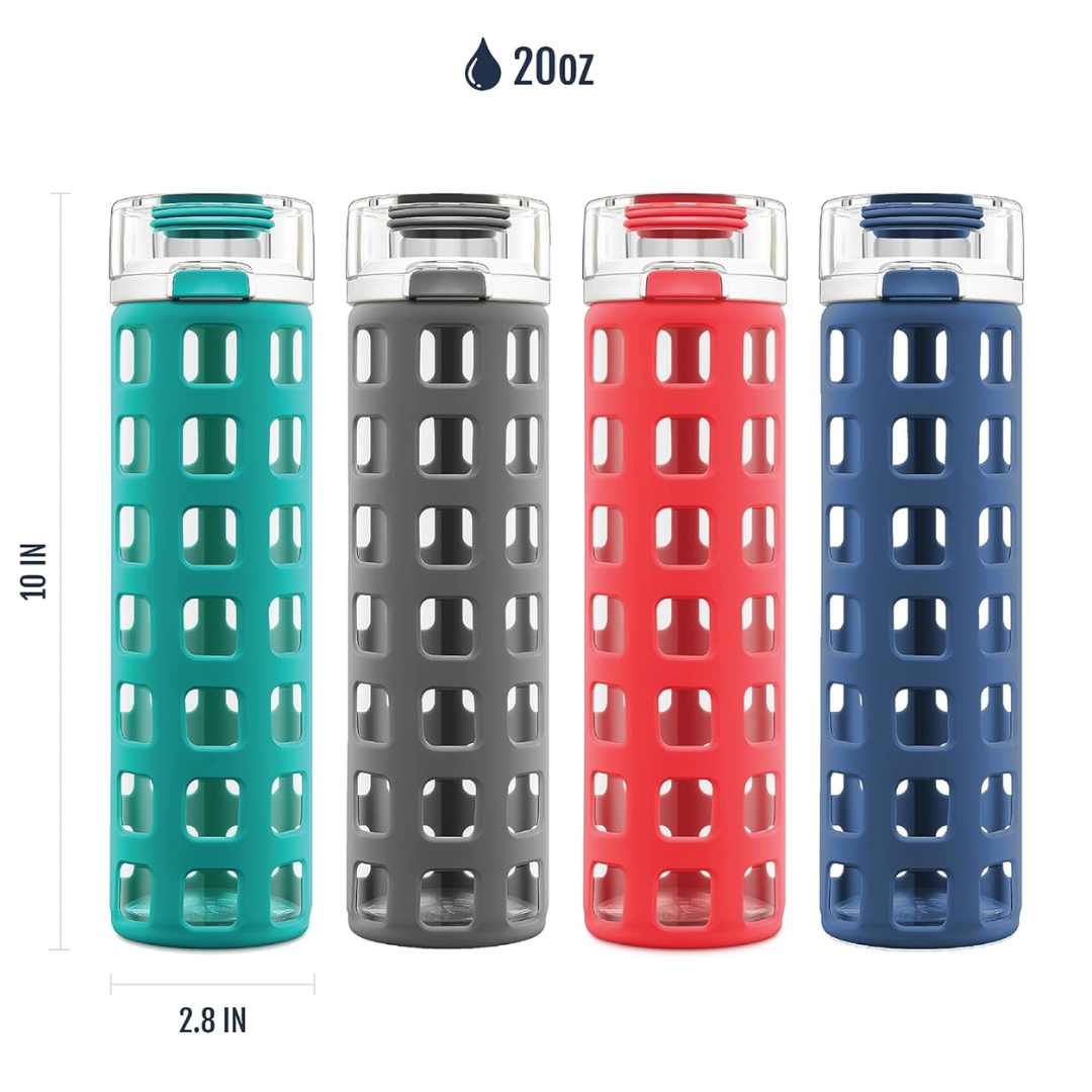 PureSip - Gourde en verre durable avec couvercle flip