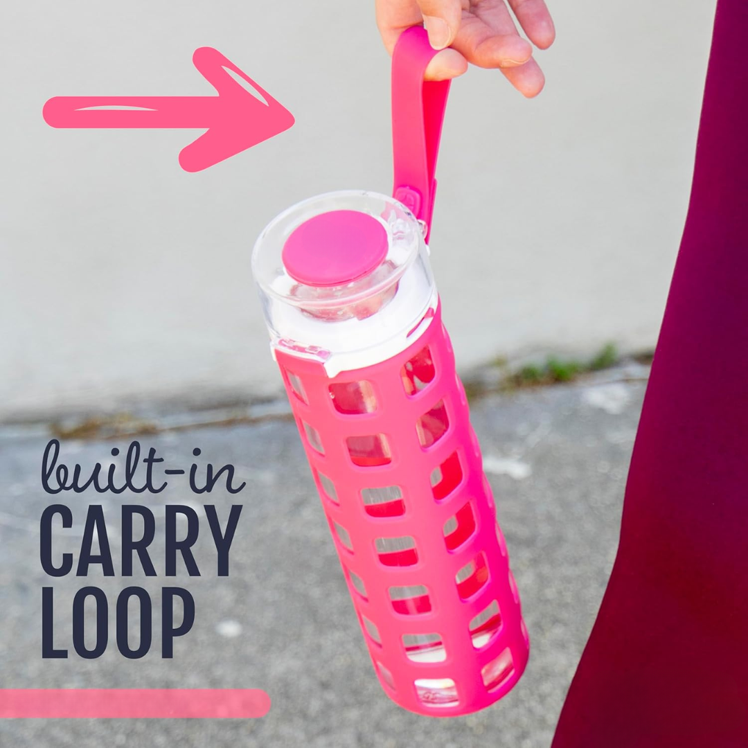 PureSip - Gourde en verre durable avec couvercle flip
