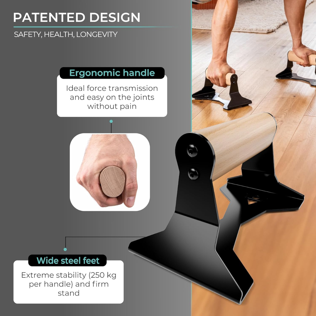 PowerGrip - Parallettes Bois Push-Up Antidérapantes