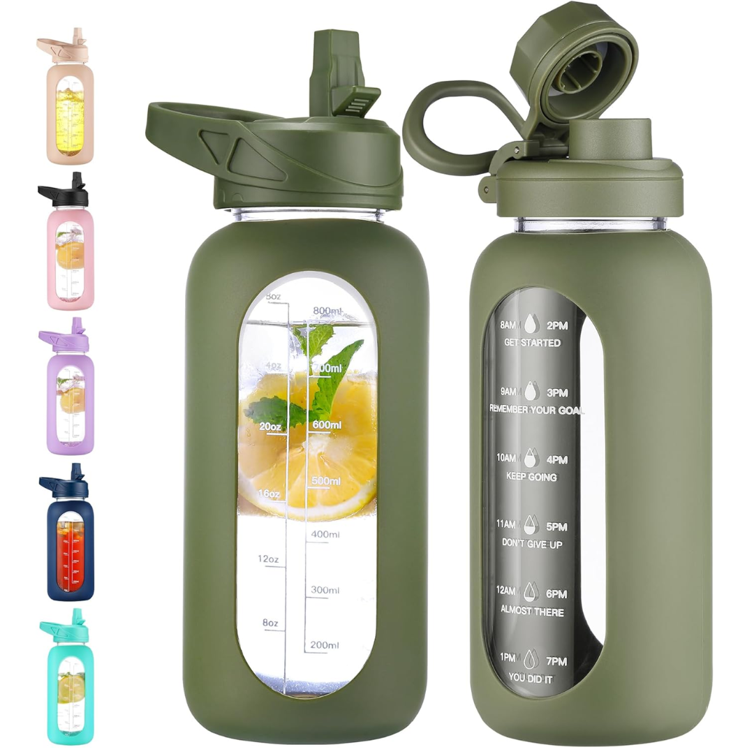 HydroGlow - Gourde Verre Motivation 900ml avec Paille