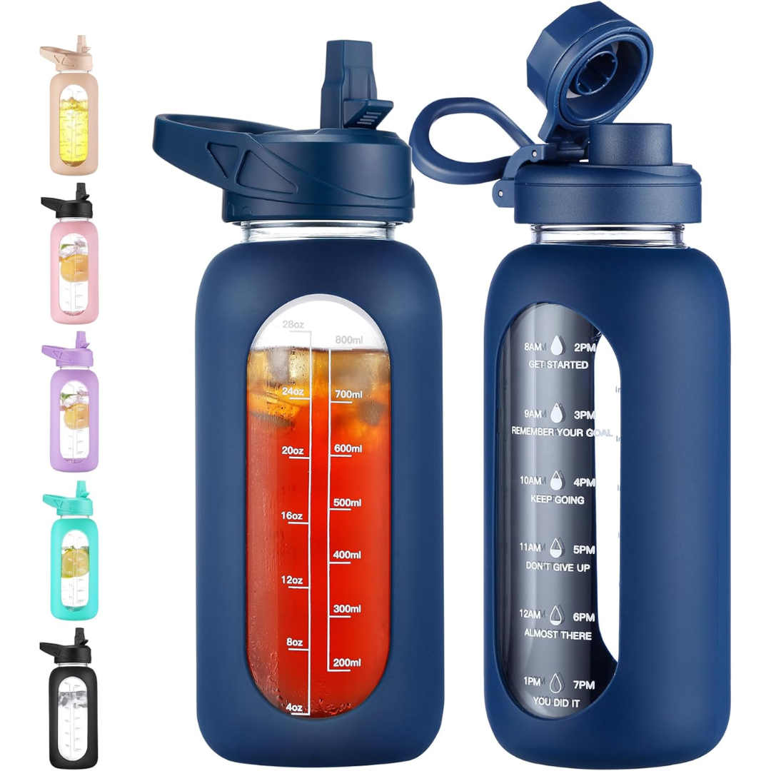 HydroGlow - Gourde Verre Motivation 900ml avec Paille