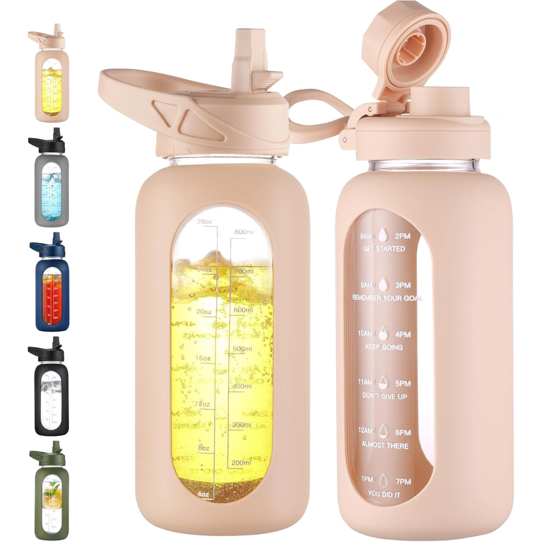 HydroGlow - Gourde Verre Motivation 900ml avec Paille
