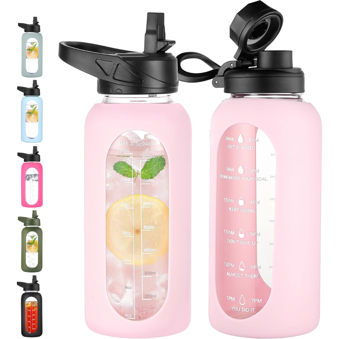 HydroGlow - Gourde Verre Motivation 900ml avec Paille