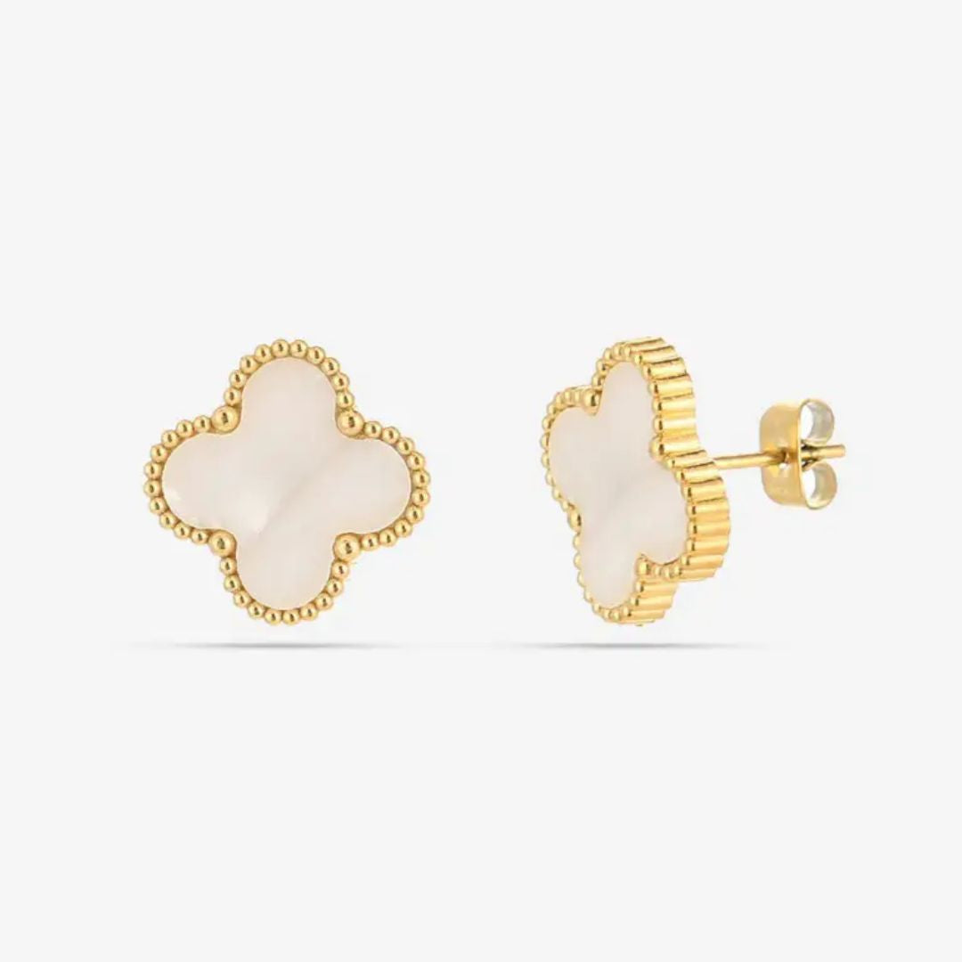Boucles d'Oreilles Trèfle Perle Doré - Élégantes