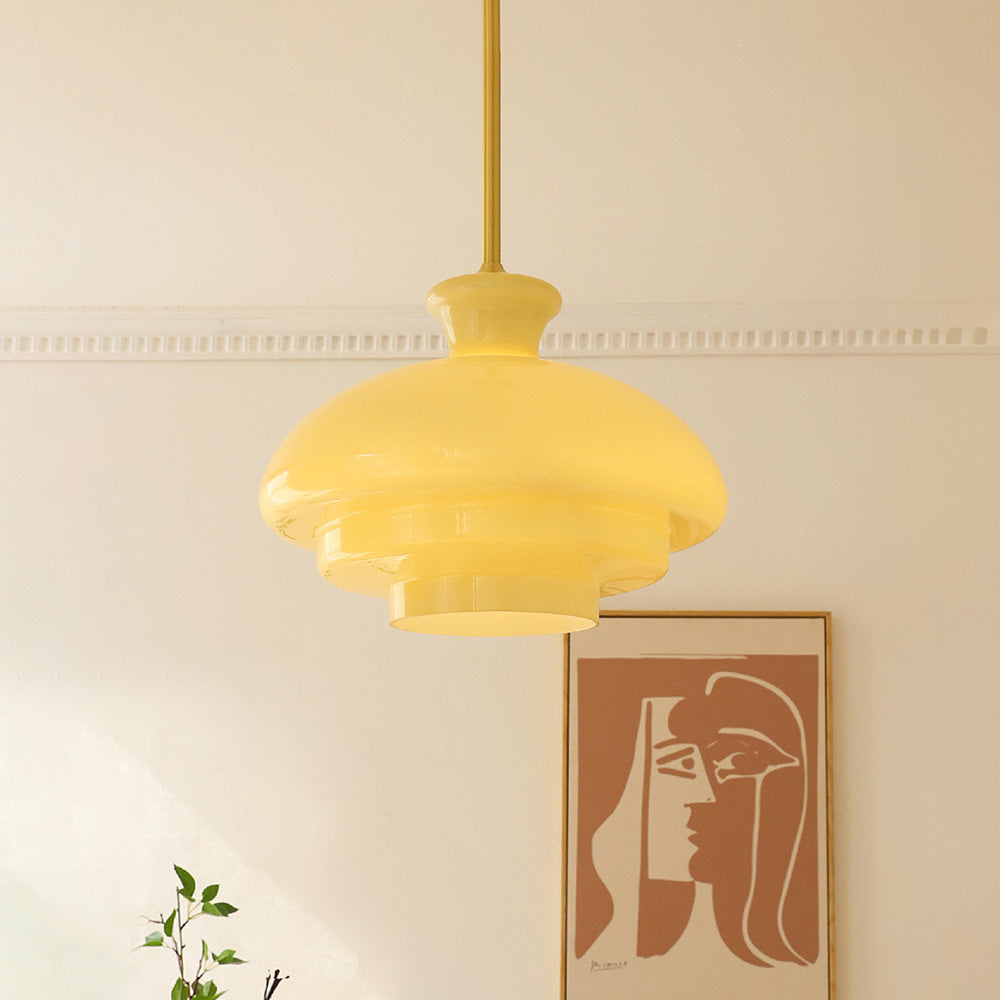 VerreBauhaus | Élégante Suspension Vintage en Verre Jaune Crème 0