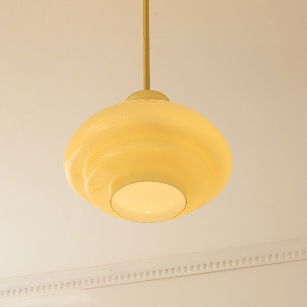 VerreBauhaus | Élégante Suspension Vintage en Verre Jaune Crème 2