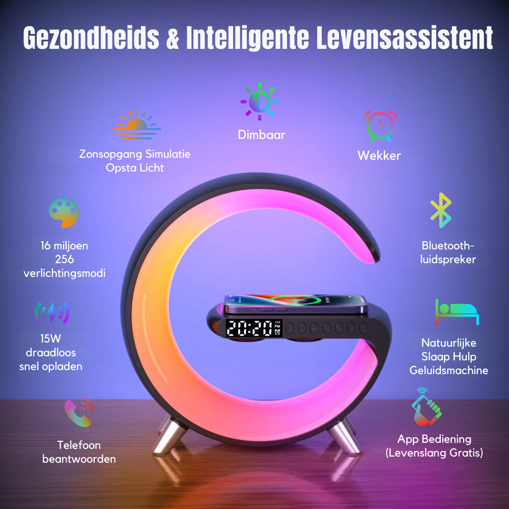 GlowHub - Enceinte Rechargeable Réveil et Veilleuse RGB