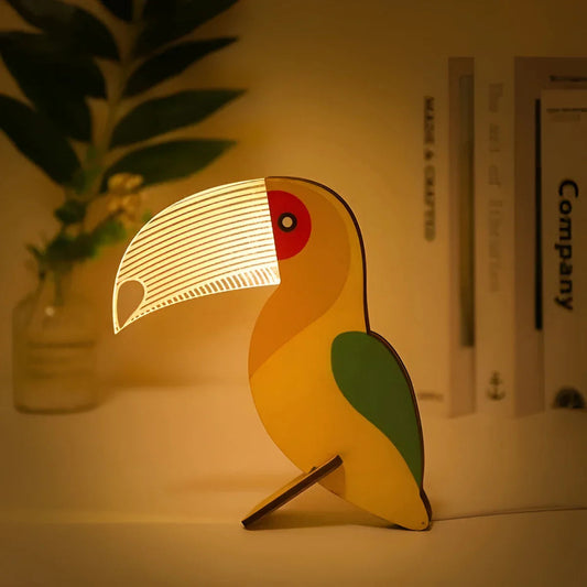 WildGlow | Charmante Lampe de Table Animaux en Bois Éclairante 0
