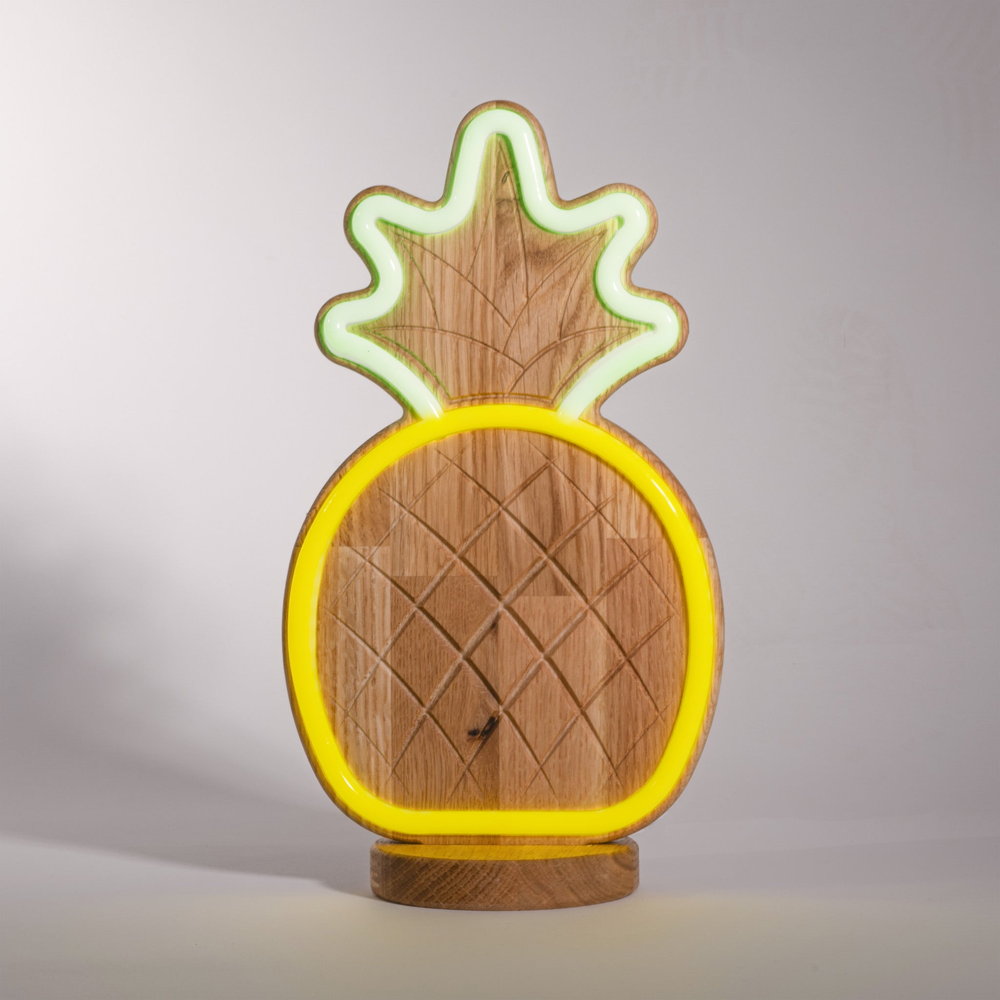 WoodGlow - Lampe néon tropicale en chêne avec télécommande