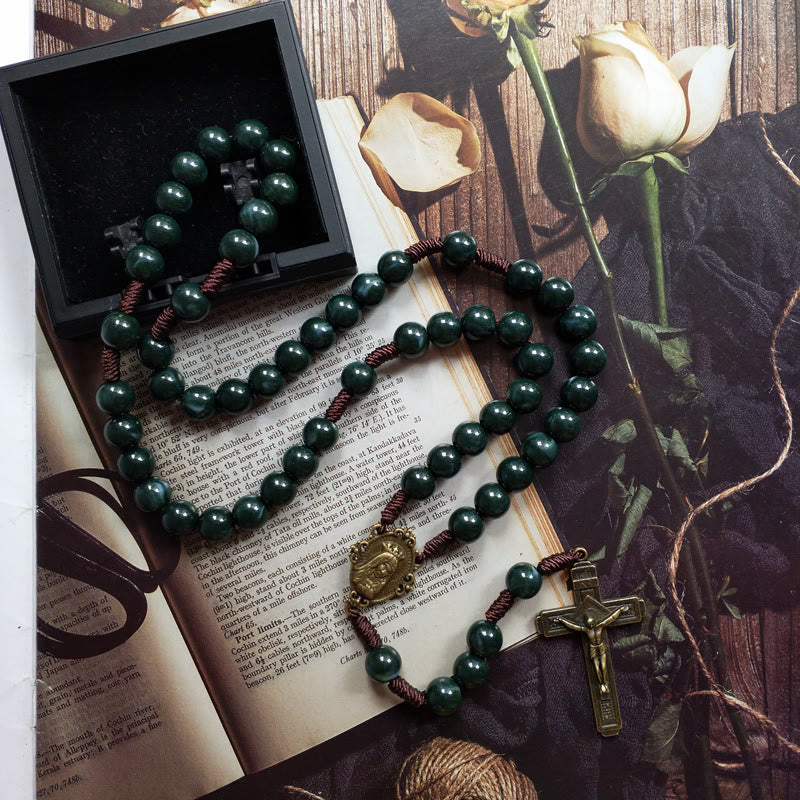 Celeste - Collier chapelet croix en agate mousse