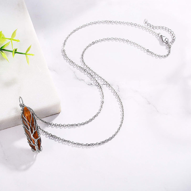Elara - Collier arbre de vie en cristal et pierre précieuse
