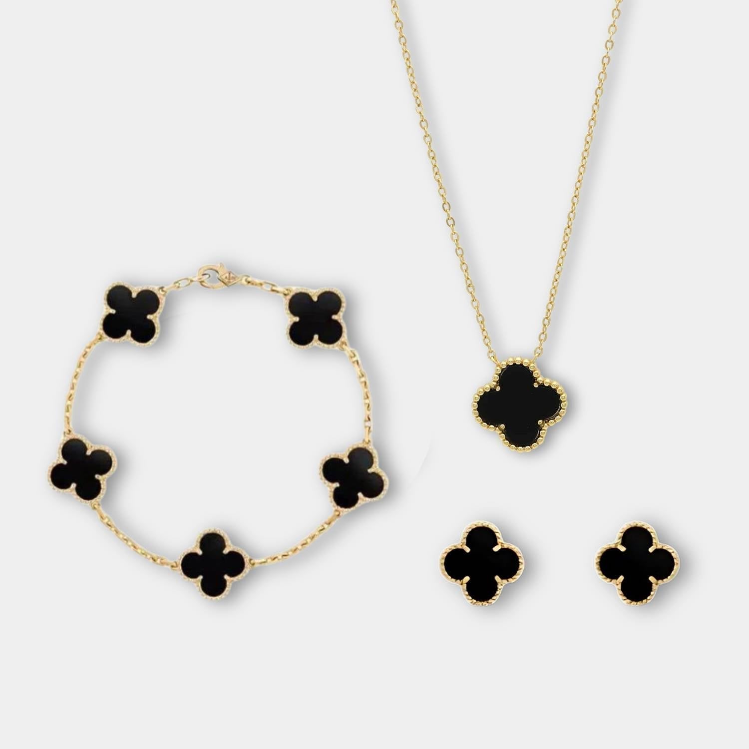 Golden Clover - Set collier, bracelet et boucles