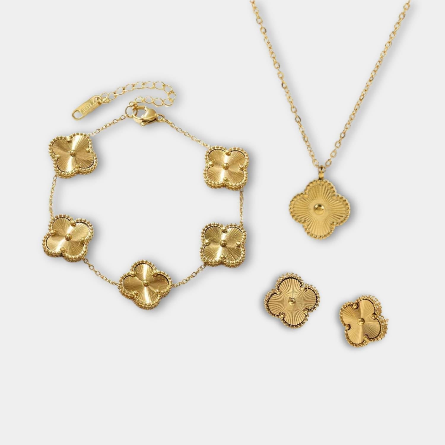 Golden Clover - Set collier, bracelet et boucles