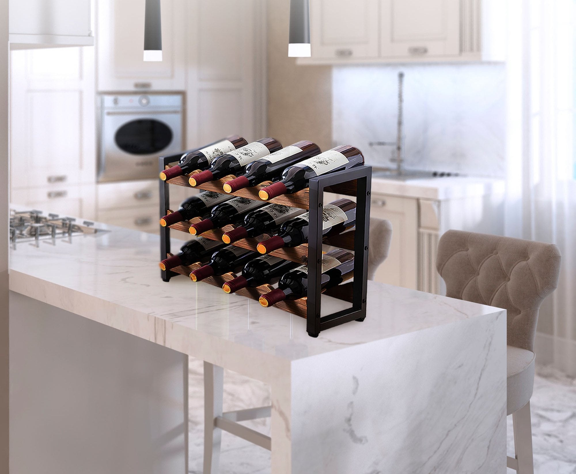 WineArt - Casier à Vin en Bois Élégant pour 12 Bouteilles