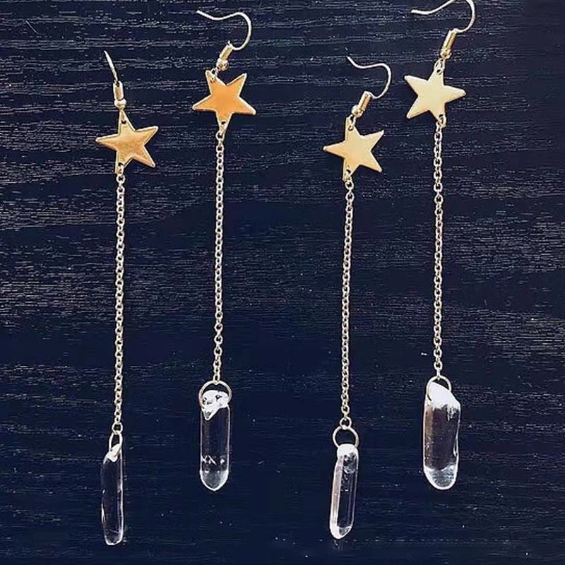 Elara - Boucles d'oreilles cristal naturel lune et étoiles