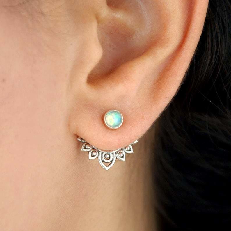 Sophia - Boucles d'oreilles lotus en opale naturelle