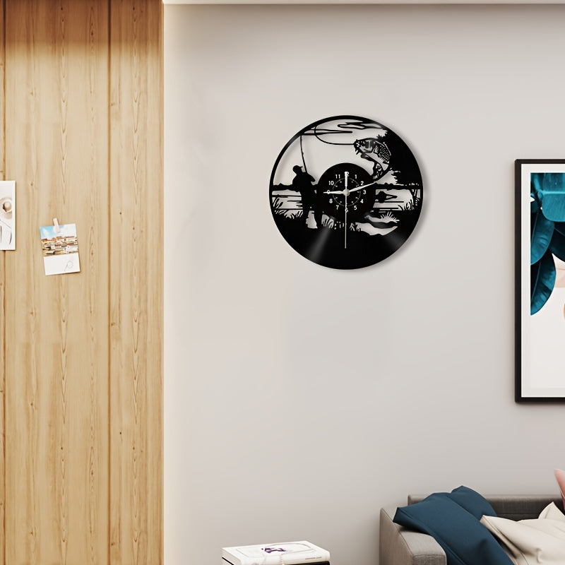 VinylCatch Clock - Horloge Murale Rétro sur Thème de la Pêche