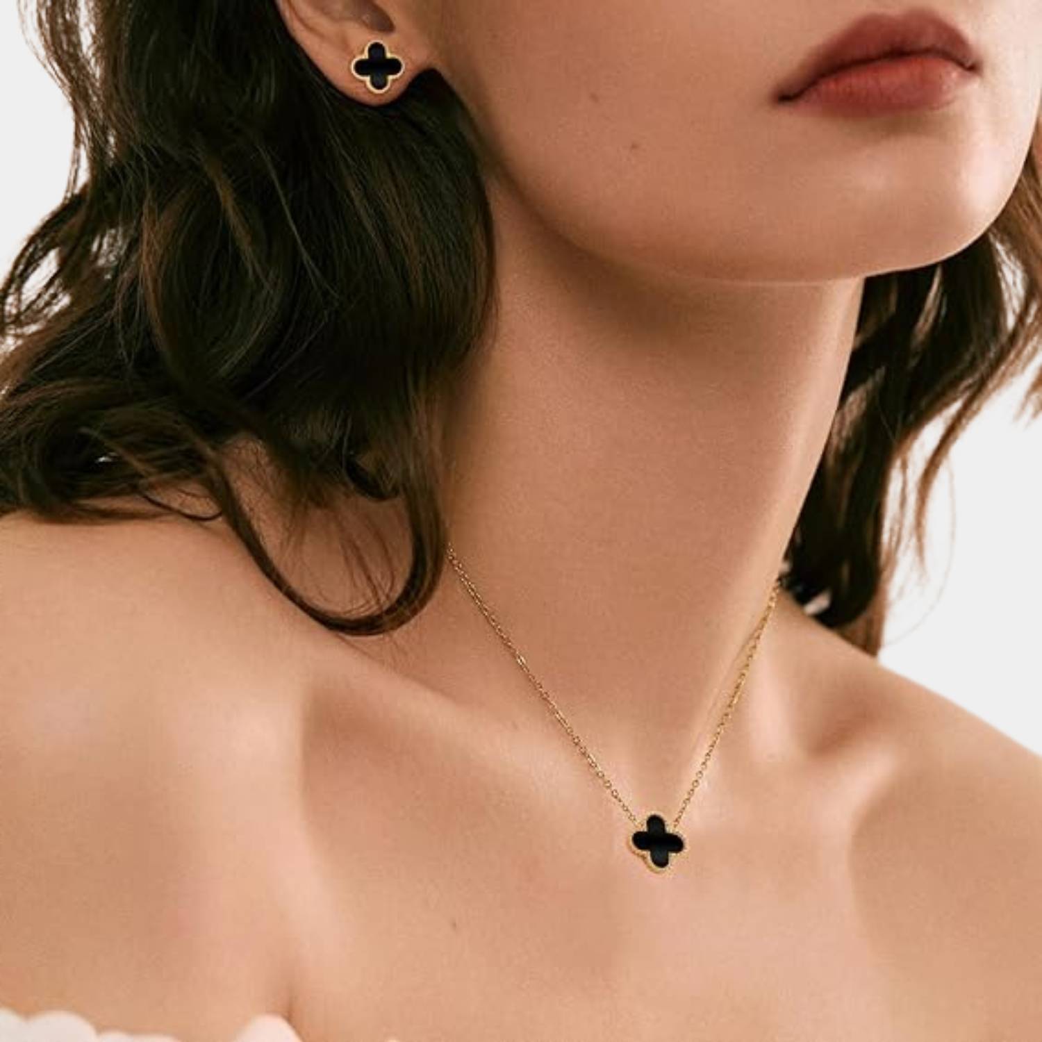 Golden Clover - Set collier, bracelet et boucles