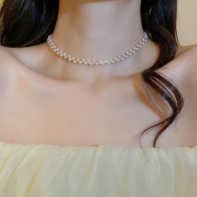 Amira - Collier double rang cristaux et perles de luxe