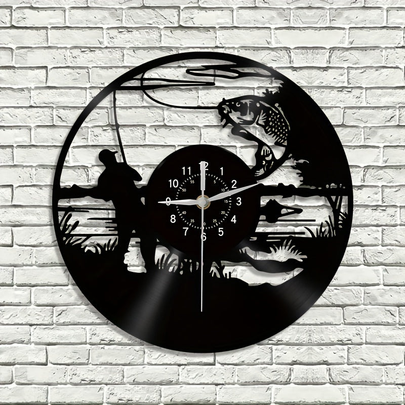 VinylCatch Clock - Horloge Murale Rétro sur Thème de la Pêche